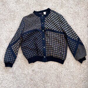 Vintage Silk Print Jacket - Italian Made - Donna Mizar - Navy - Size Medium